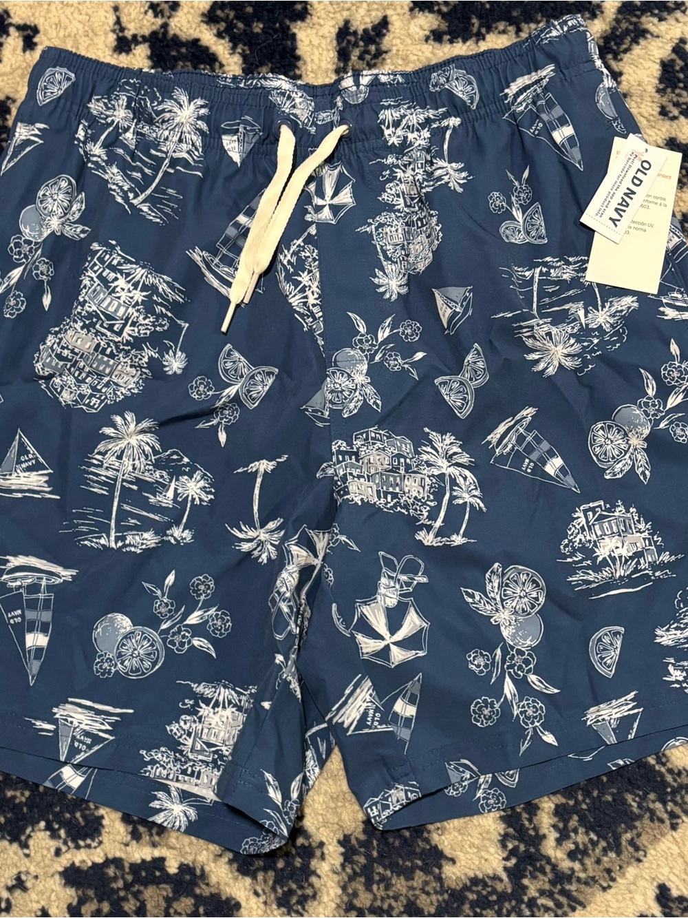 Old Navy Navy Blue Tropical Print Swim Trunks